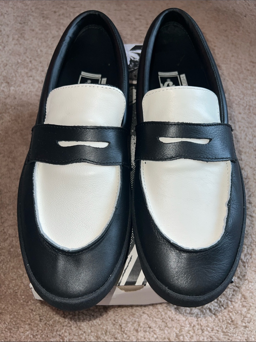 Vans Black and White Leather Skate Penny Loafers 11.5 - New w/box